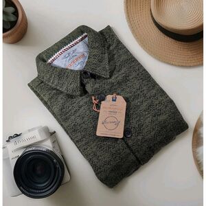 Weatherproof Vintage MEDIUM Bulky Knit Button-Front Shirt Jacket Lichen Green